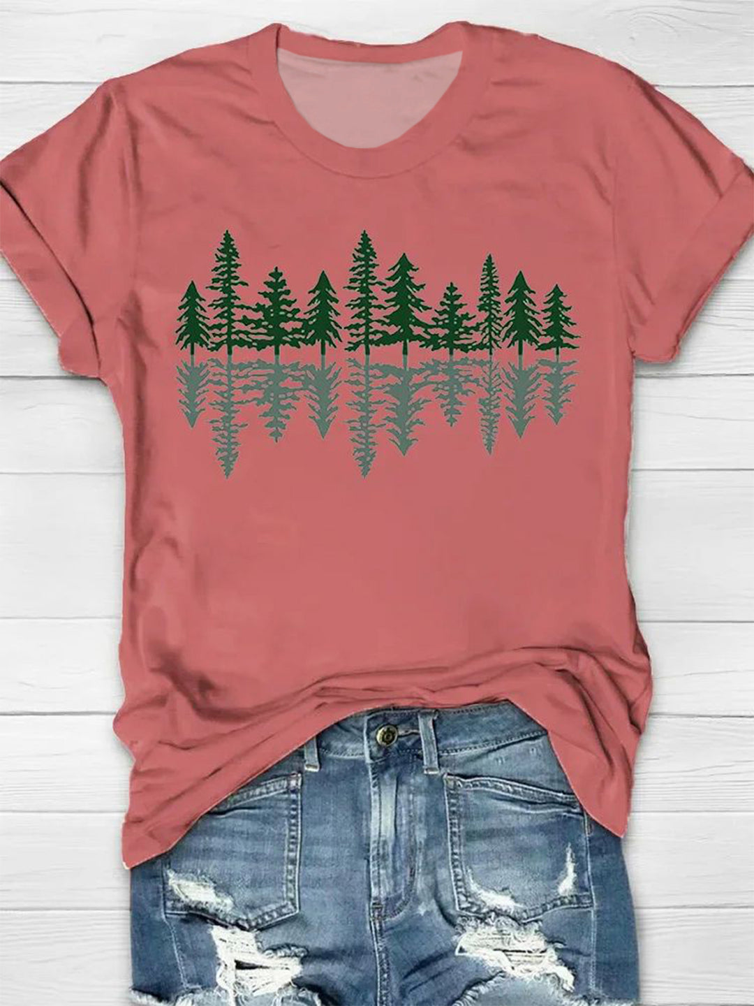 Pine Reflection Print Crew Neck T-shirt