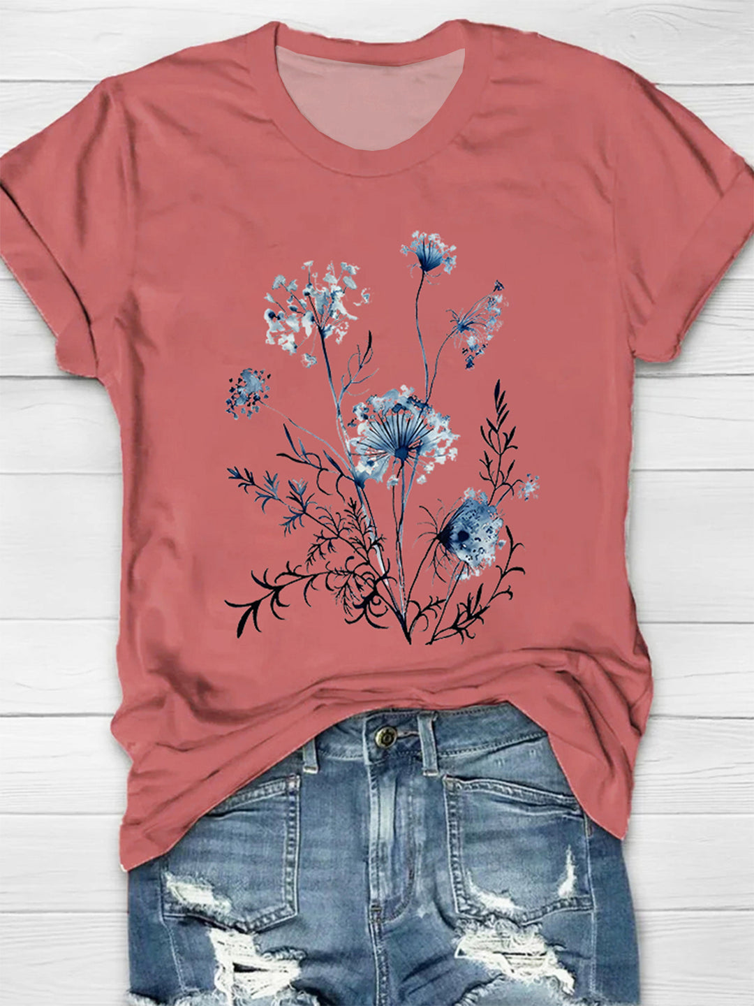 Floral Print Crew Neck T-shirt