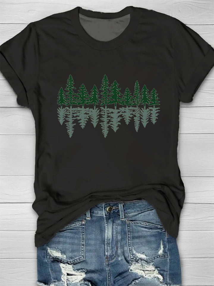 Pine Reflection Print Crew Neck T-shirt